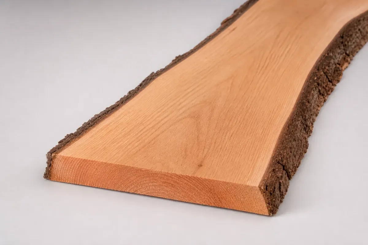 Eiken schaaldeel 22 x 200 tot 250 mm rustiek met brede schorsrand langs de zijkant
