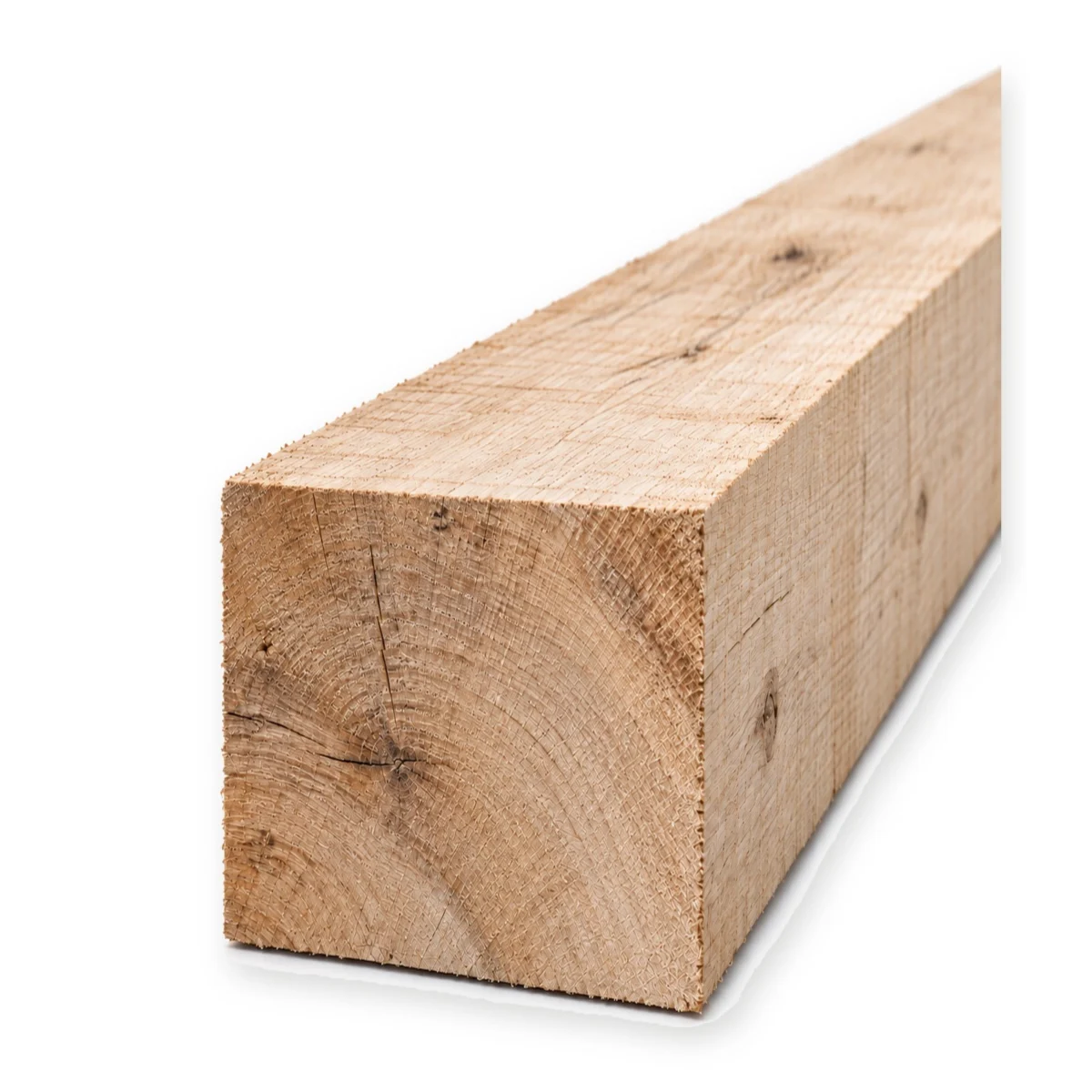 Eiken paal fijnbezaagd 250 x 250 mm QPA-1 AD met vierkante kopse kant en jaarringen