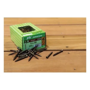 Doos hardhoutschroeven dubbele draad torx T25 5,0 x 60 mm RVS A2 brons met losse schroeven