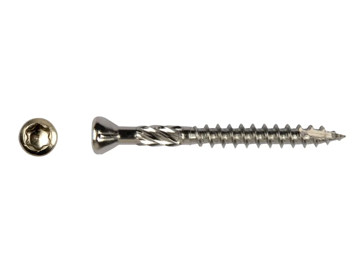 Hardhoutschroef met verzonken kop en torx T25, 5,0 x 80 mm RVS C2, met kopaanzicht