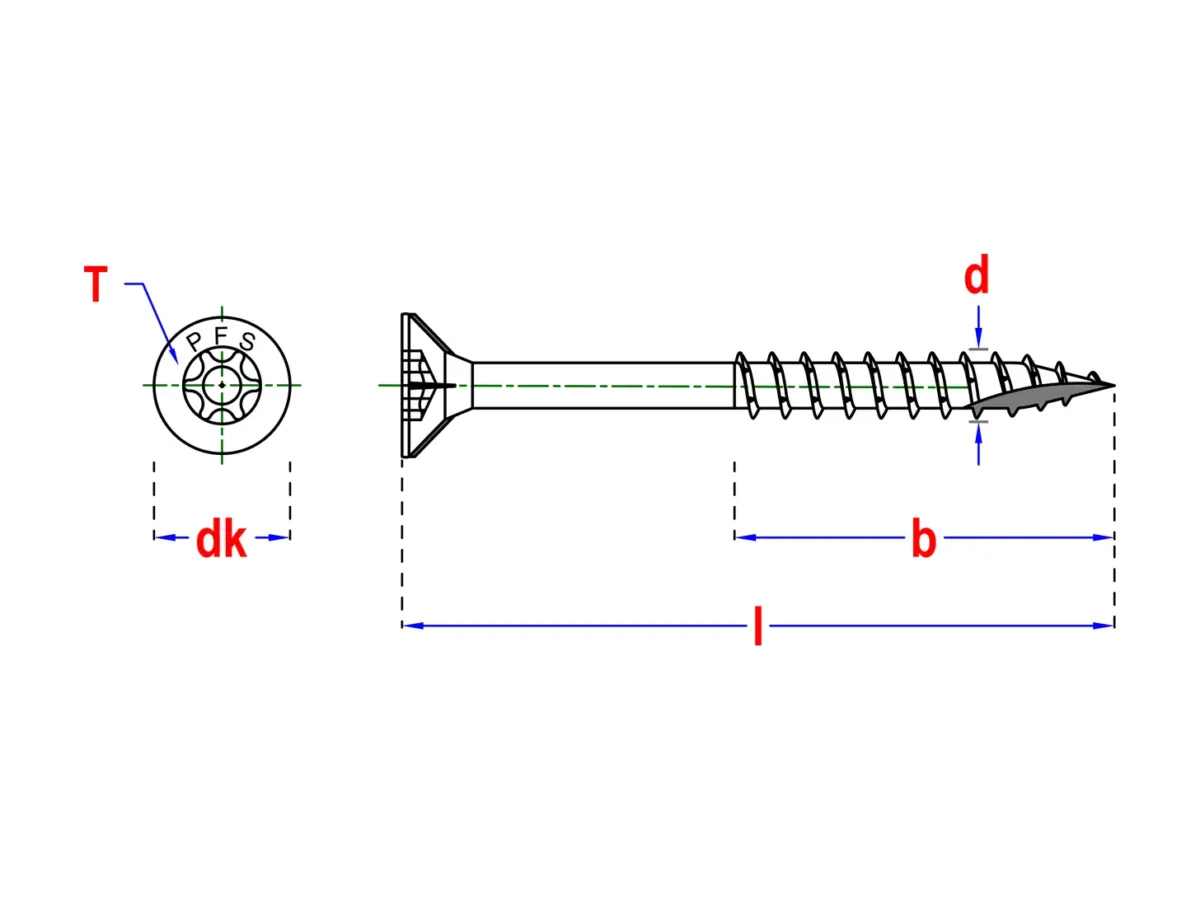 Maatschets houtschroef verzonken kop torx T20 4,0 x 50 mm met kopdiameter en lengte